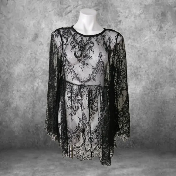 Emery Rose Black Lace Overlay Baby Doll Top XL - Picture 1 of 5